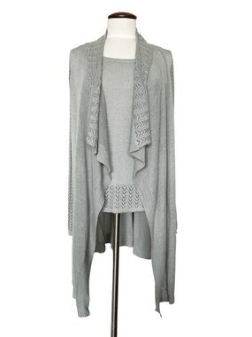 Anne Klein Knit Top and Long Cardigan 2-piece Set Size M Grey